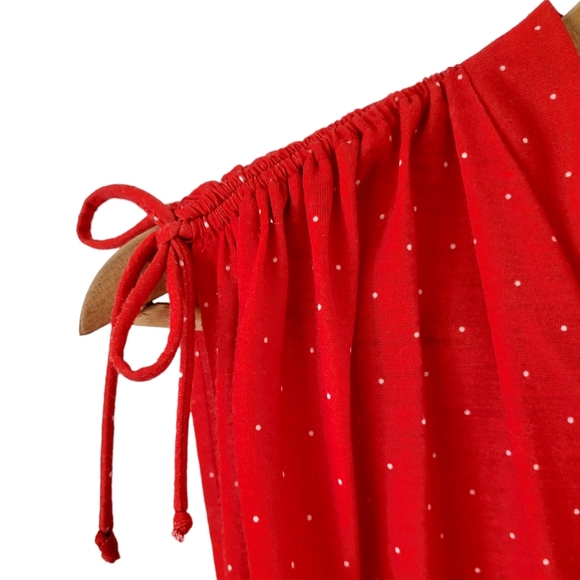 Vintage Polka-dot and Floral Drawstring Shoulder Sleeveless Dress Red Size S - Picture 4 of 12